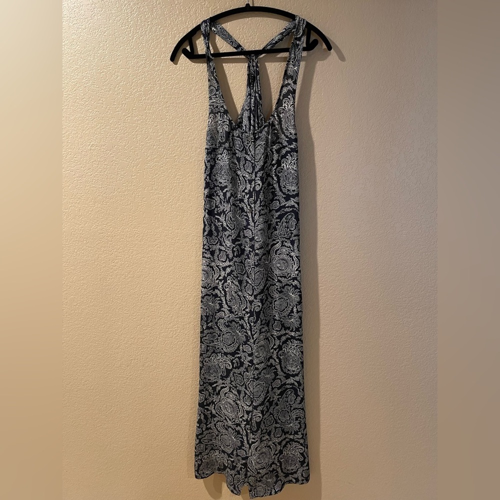 Theory 100% Silk Navy and White Paisley Racerback Dress